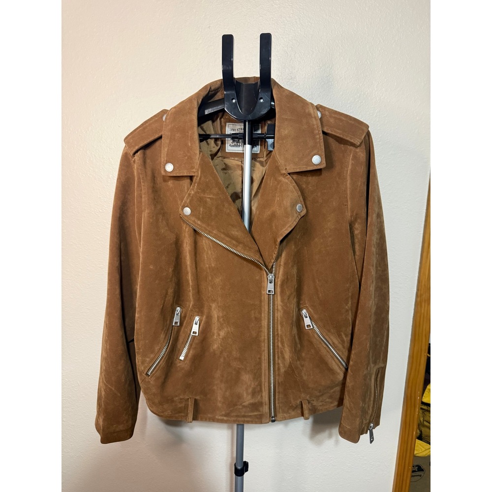 Levis Womens Faux Suede Moto Biker Jacket Brown 2X Plus Size Asymmetrical Zip
